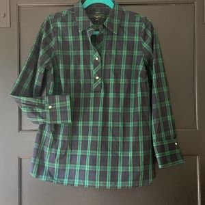 Talbots Holida Plaid and Rhinestone Blouse Sz 8p